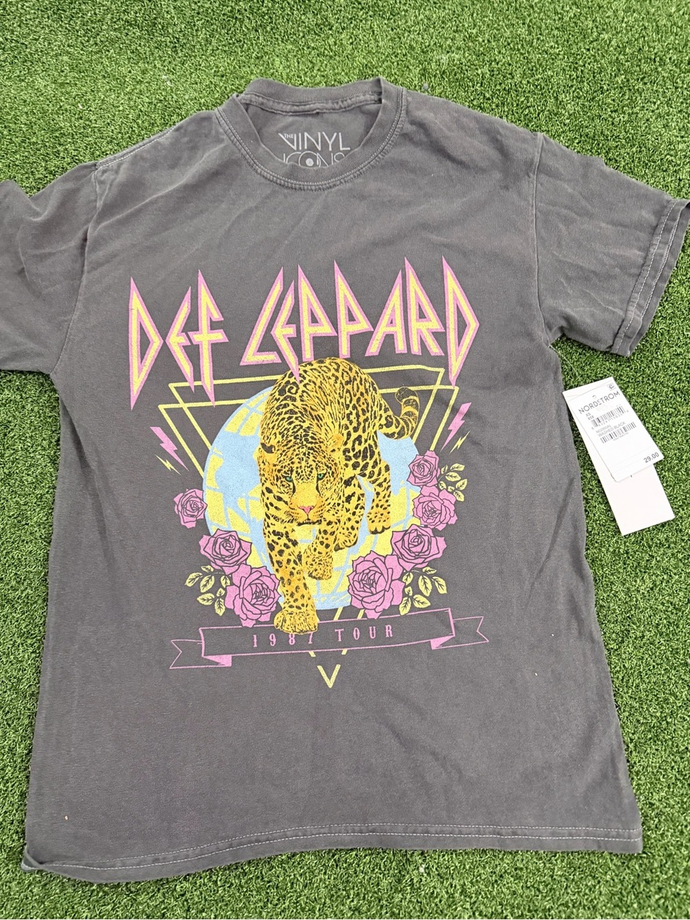 NWT Def Leppard 1987 Tour Leopard Graphic T-Shirt Washed Black XS Nordstrom $29